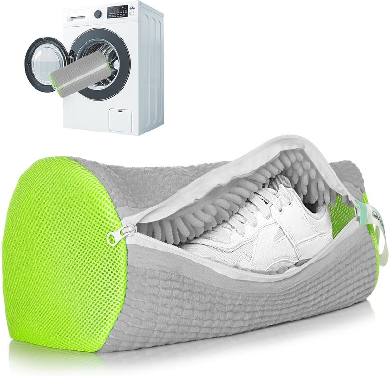 ADEHMDA 1pc Shoe Washing Machine Bag, Sneaker Laundry Bag for Washing Machine, Extra Long and Thick Microfibre Fluff, Reusable for Washer and Dryer (1pc, Greyish Green) - Image 1